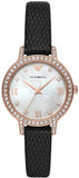  Shop Authentic Emporio Armani Cleo Three-Hand Mother of Pearl Dial Black Leather Strap Watch For Women - AR11485 - Luxxuri