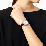  Shop Authentic Emporio Armani Cleo Three-Hand Mother of Pearl Dial Black Leather Strap Watch For Women - AR11485 - Luxxuri