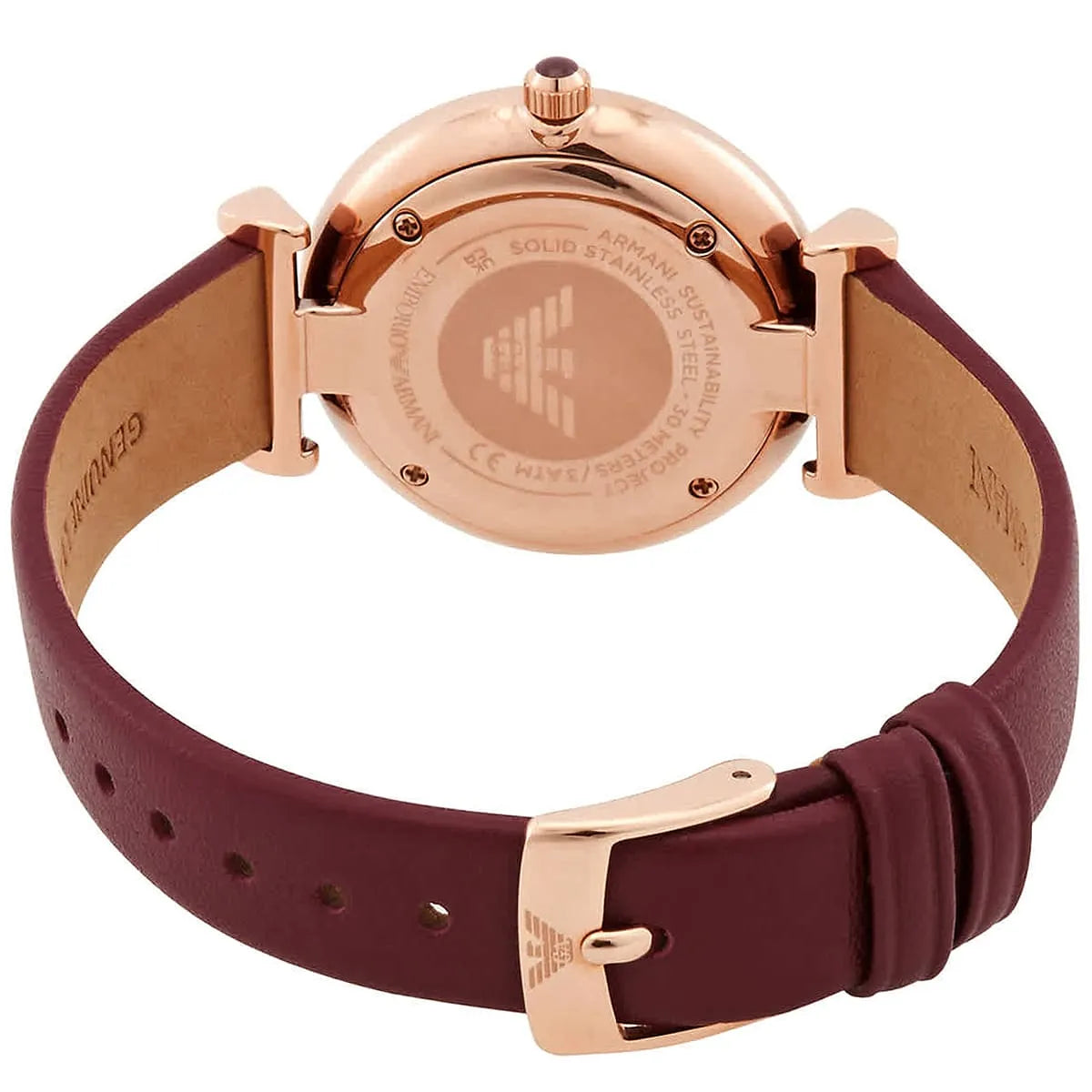  Shop Authentic Emporio Armani Gianni T Bar Crystals Maroon Dial Maroon Leather Strap Watch for Women - AR11487 - Luxxuri
