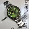  Shop Authentic Emporio Armani Diver Chronograph Green Dial Silver Steel Strap Watch For Men - AR11500 - Luxxuri