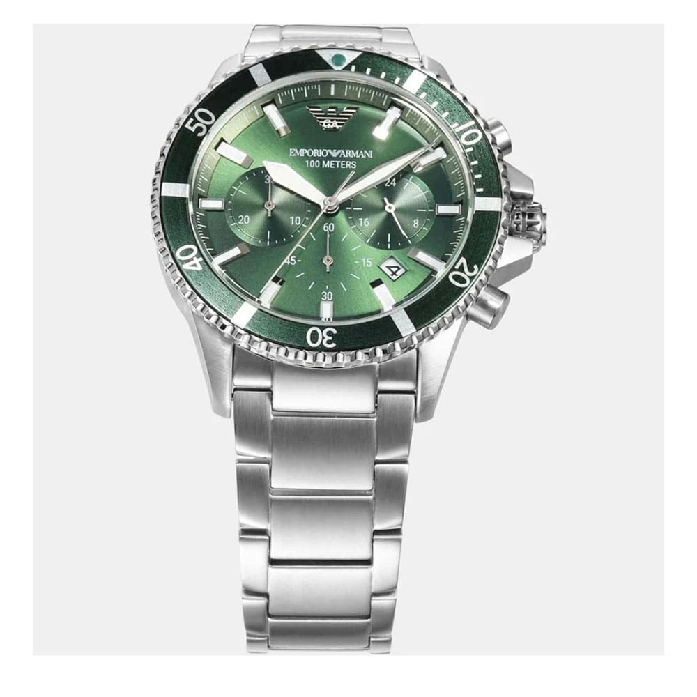 Shop Authentic Emporio Armani Diver Chronograph Green Dial Silver Steel Strap Watch For Men - AR11500 - Luxxuri