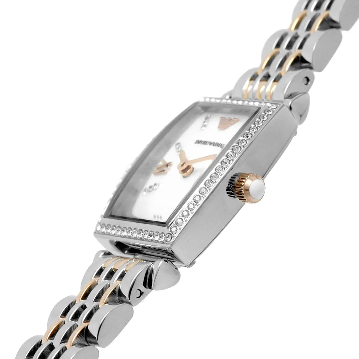  Shop Authentic Emporio Armani Gianni T Bar White Mother Of Pearl Dial Two Tone Steel Strap Watch For Women - AR11519 - Luxxuri