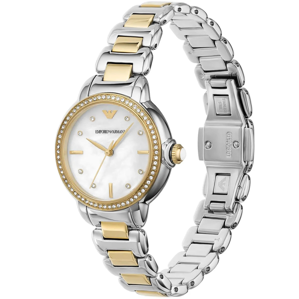  Shop Authentic Emporio Armani Mia Quartz Mother of Pearl Dial Two Tone Steel Strap Watch For Women - AR11524 - Luxxuri