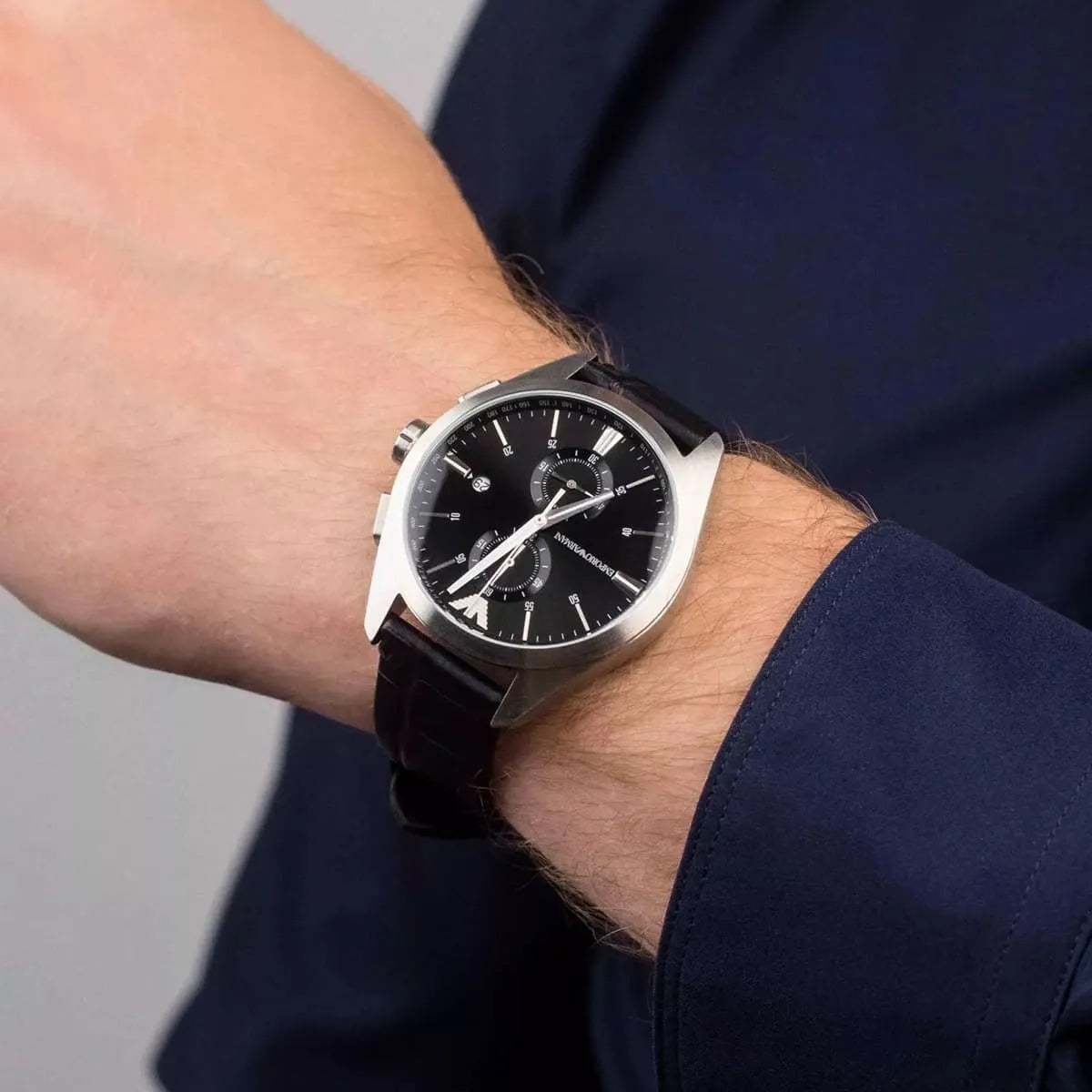  Shop Authentic Emporio Armani Claudio Chronograph Black Dial Black Leather Strap Watch For Men - AR11542 - Luxxuri