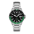 Emporio Armani Sea Explorer GMT Quartz Black Dial Silver Steel Strap Watch For Men - AR11589
