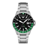  Shop Authentic Emporio Armani Sea Explorer GMT Quartz Black Dial Silver Steel Strap Watch For Men - AR11589 - Luxxuri