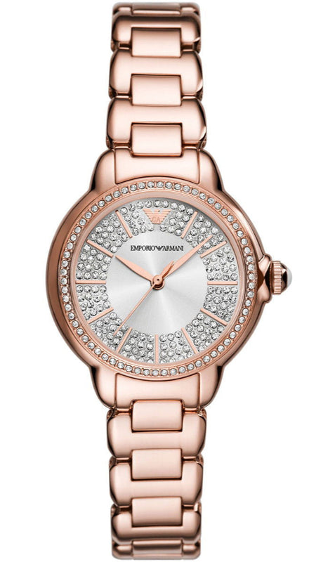  Shop Authentic Emporio Armani Mia Three Hand Crystals Silver Dial Rose Gold Steel Strap Watch For Women - AR11633 - Luxxuri