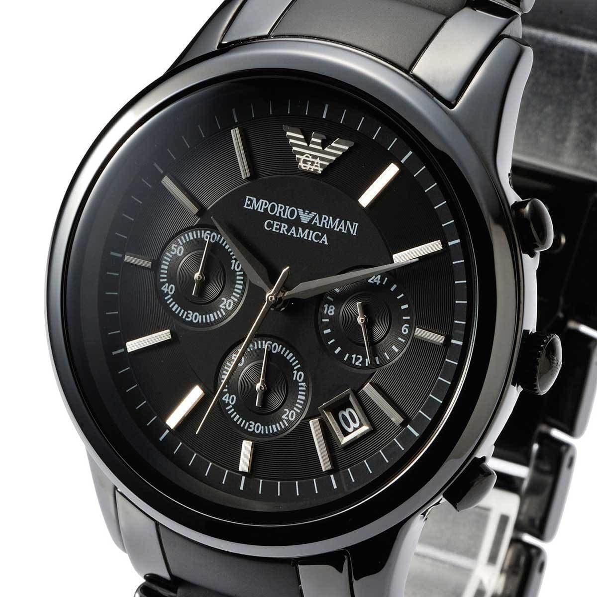 Emporio Armani Ceramica Chronograph  Black Dial Black Strap Watch For Men - AR1452