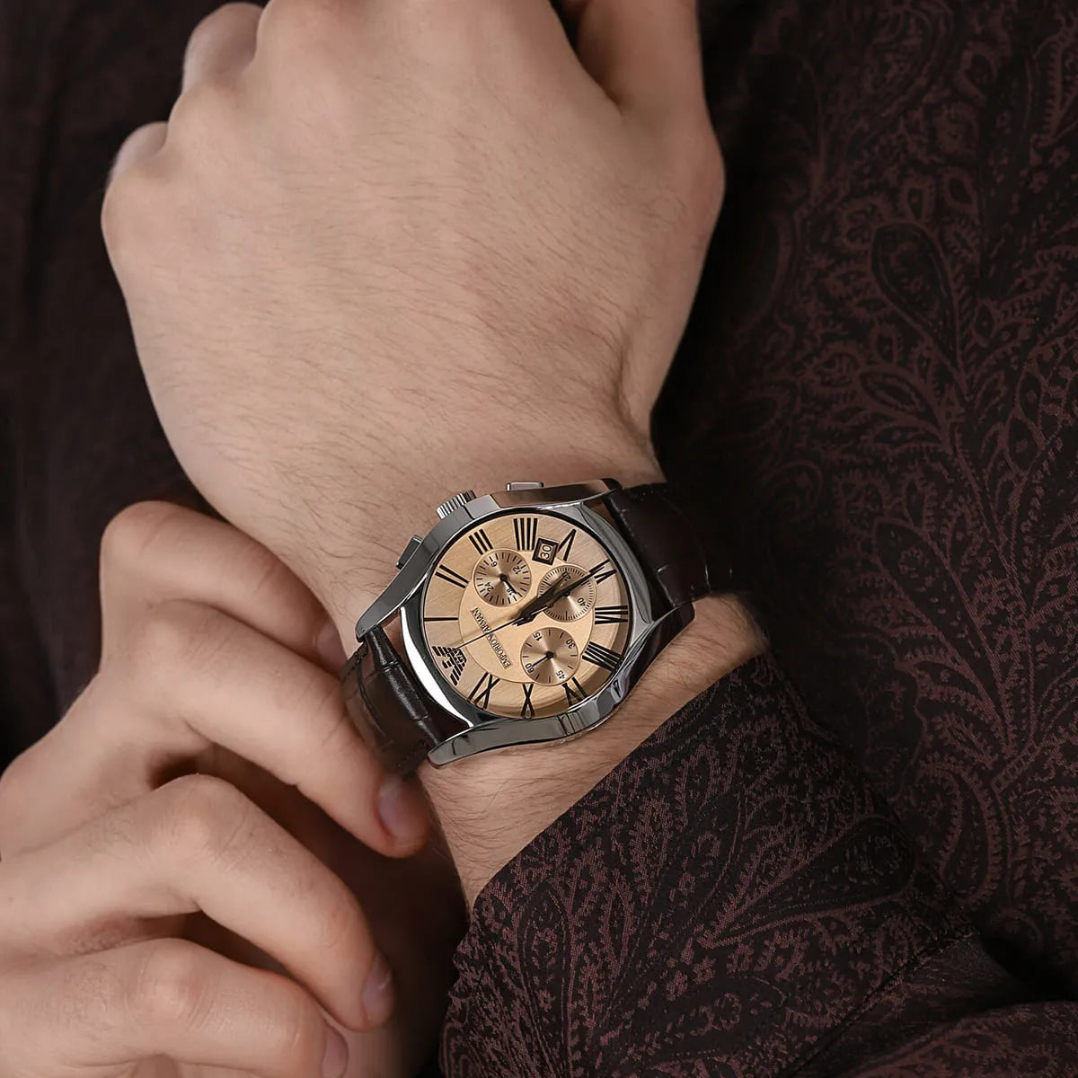  Shop Authentic Emporio Armani Valente Chronograph Amber Dial Brown Leather Strap Watch For Men - AR1634 - Luxxuri