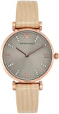  Shop Authentic Emporio Armani Gianni T Bar Gunmetal Dial Beige Leather Strap Watch For Women - AR1681 - Luxxuri
