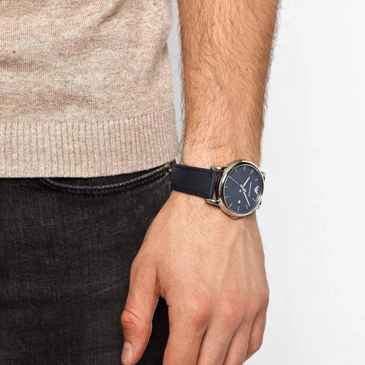  Shop Authentic Emporio Armani Classic Quartz Blue Dial Black Leather Strap Watch For Men - AR1731 - Luxxuri