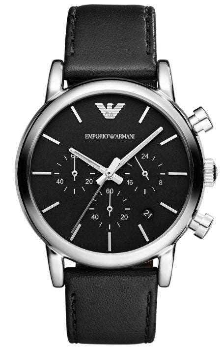  Shop Authentic Emporio Armani Classic Chronograph Black Dial Black Leather Strap Watch For Men - AR1733 - Luxxuri