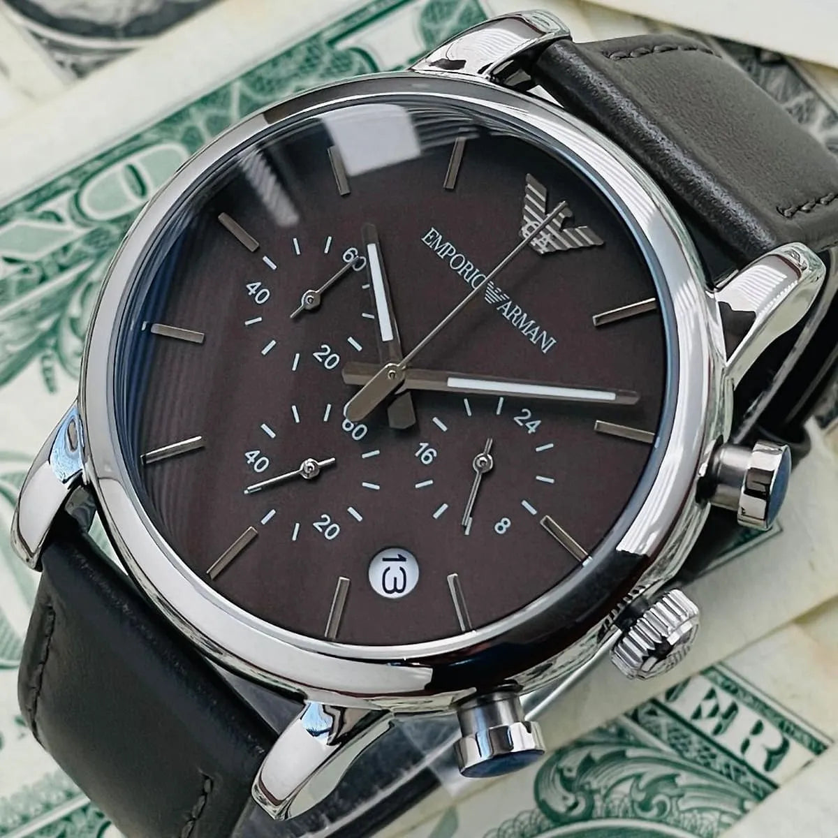  Shop Authentic Emporio Armani Classic Chronograph Brown Dial Brown Leather Strap Watch For Men - AR1734 - Luxxuri