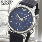  Shop Authentic Emporio Armani Luigi Chronograph Blue Dial Black Leather Strap Watch For Men - AR1736 - Luxxuri