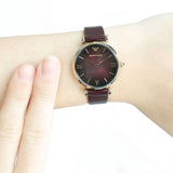  Shop Authentic Emporio Armani Gianni T Bar Burgundy Dial Burgundy Leather Strap Watch For Women - AR1758 - Luxxuri