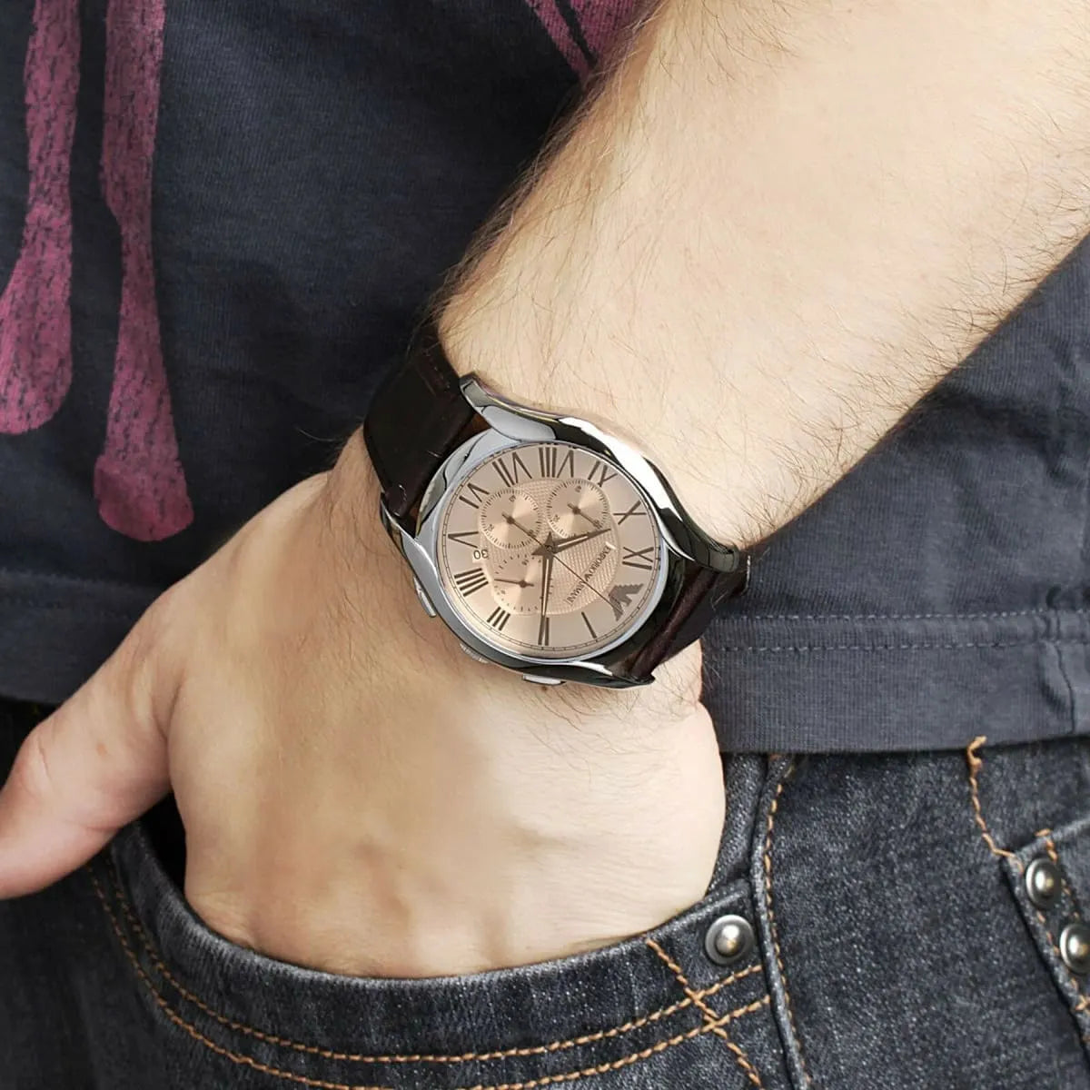  Shop Authentic Emporio Armani Valente Chronograph Brown Dial Brown Leather Strap Watch For Men - AR1785 - Luxxuri