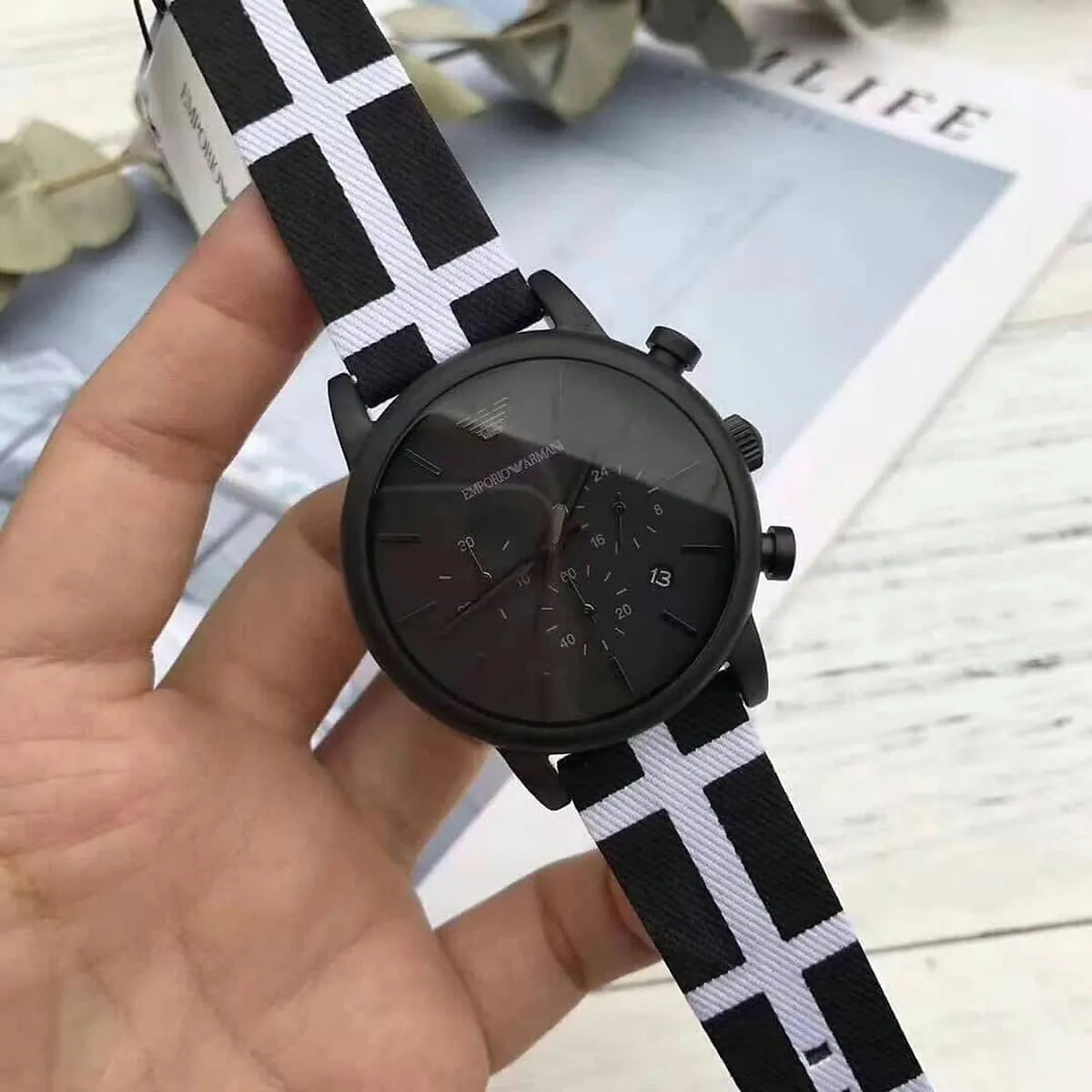 Emporio Armani Classic Black Dial Black Leather Strap Watch For Men - AR1860