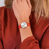  Shop Authentic Emporio Armani Gianni T Bar Silver Dial Red Leather Strap Watch For Women - AR1876 - Luxxuri