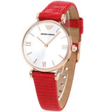  Shop Authentic Emporio Armani Gianni T Bar Silver Dial Red Leather Strap Watch For Women - AR1876 - Luxxuri