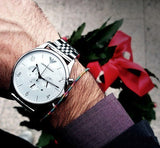  Shop Authentic Emporio Armani Classic Chronograph Silver Dial Silver Steel Strap Watch For Men - AR1879 - Luxxuri