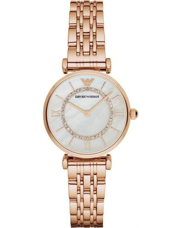  Shop Authentic Emporio Armani Gianni T Bar Mother of Pearl Rose Gold Stainless Steel Strap Watch For Women - AR1909 - Luxxuri