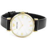  Shop Authentic Emporio Armani Gianni T-Bar Quartz Mother of Pearl Dial Black Leather Strap Watch For Women - AR1910 - Luxxuri