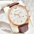  Shop Authentic Emporio Armani Beta Chronograph White Dial Brown Leather Strap Watch For Men - AR1916 - Luxxuri