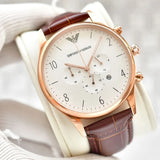  Shop Authentic Emporio Armani Beta Chronograph White Dial Brown Leather Strap Watch For Men - AR1916 - Luxxuri