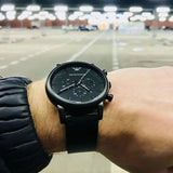  Shop Authentic Emporio Armani Dress Chronograph Black Dial Black Leather Strap Watch For Men - AR1918 - Luxxuri