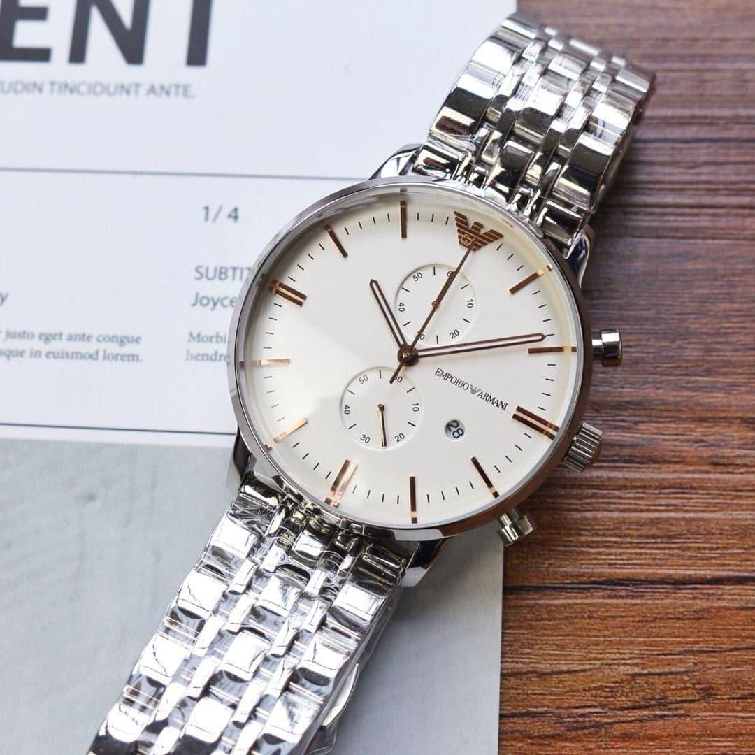  Shop Authentic Emporio Armani Chonograph SIlver Dial Silver Steel Strap Watch For Men - AR1933 - Luxxuri