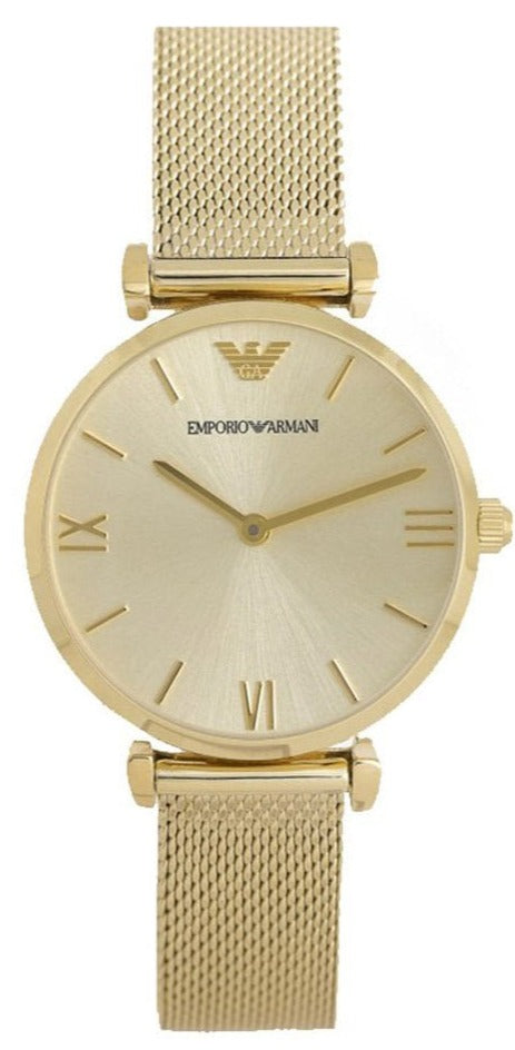  Shop Authentic Emporio Armani Retro Gold Dial Gold Mesh Bracelet Watch For Women - AR1957 - Luxxuri