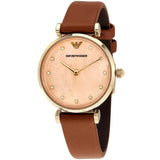  Shop Authentic Emporio Armani Gianni T Bar Quartz Pink Mother of Pearl Dial Brown Leather Strap Watch For Women - AR1960 - Luxxuri