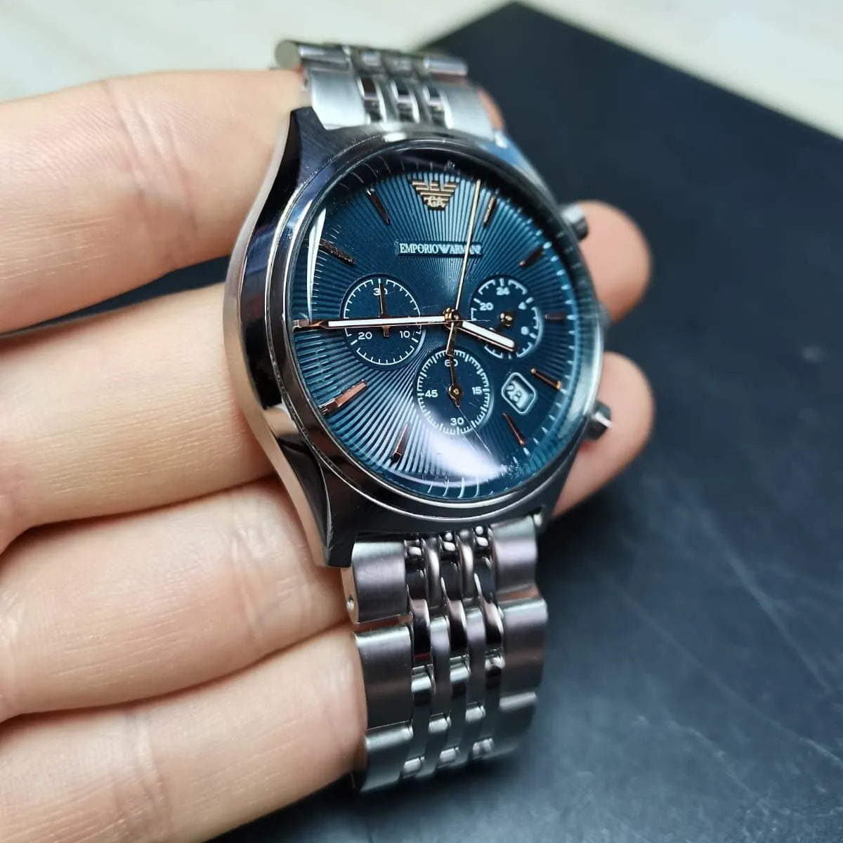  Shop Authentic Emporio Armani Luigi Chronograph Quartz Blue Dial Silver Steel Strap Watch For Men - AR1974 - Luxxuri