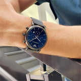  Shop Authentic Emporio Armani Chronograph Blue Dial Gun Metallic Mesh Bracelet Watch For Men - AR1979 - Luxxuri