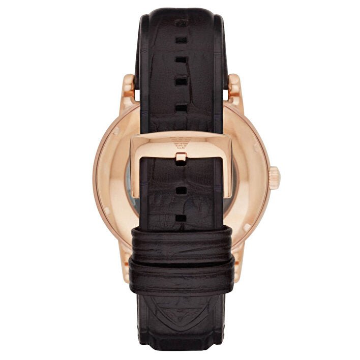  Shop Authentic Emporio Armani Meccanico Silver Skeleton Dial Brown Leather Strap Watch For Men - AR1983 - Luxxuri