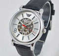  Shop Authentic Emporio Armani Meccanico Silver Skeleton Dial Black Leather Watch For Men - AR1997 - Luxxuri