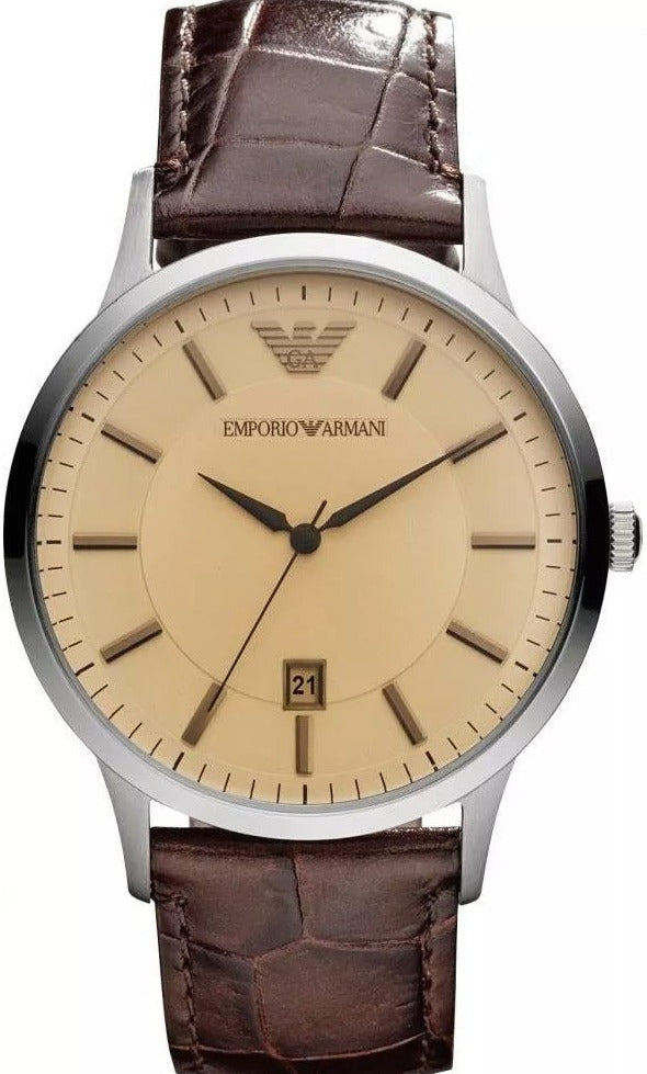  Shop Authentic Emporio Armani Classic Quartz Brown Dial Brown Leather Strap Watch For Men - AR2427 - Luxxuri