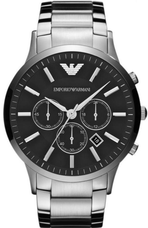  Shop Authentic Emporio Armani Sportivo Chronograph Black Dial Silver Steel Strap Watch For Men - AR2460 - Luxxuri
