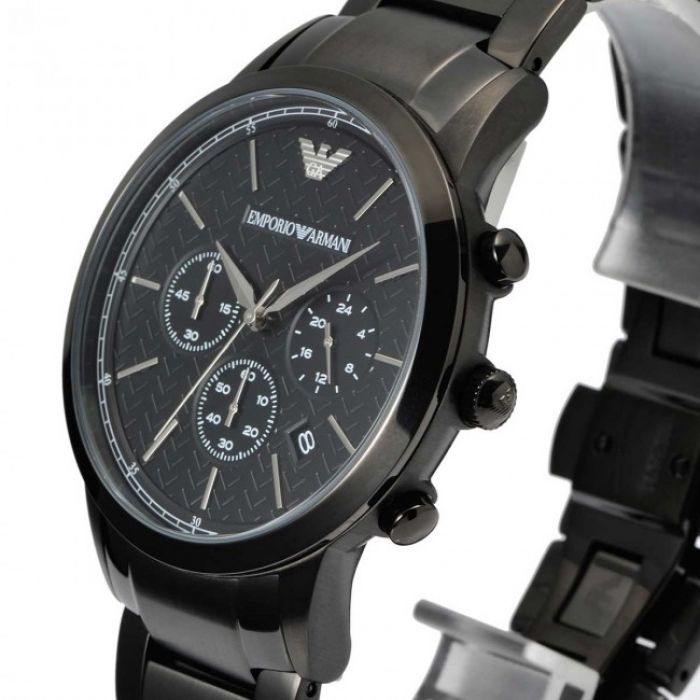  Shop Authentic Emporio Armani Dress Chronograph Quartz Black Dial Black Stainless Steel Strap Watch For Men - AR2485 - Luxxuri