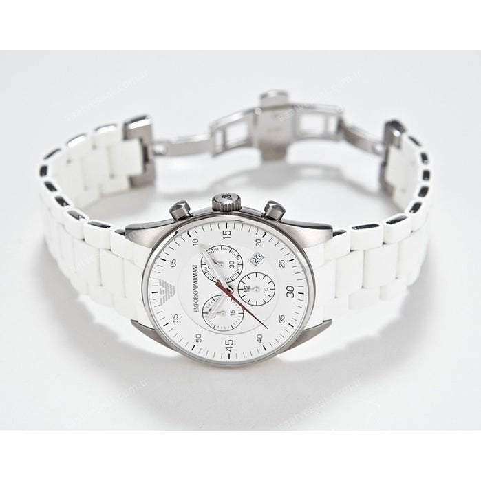 Emporio Armani Sport Chronograph White Dial White Silicone Strap Watch For Men - AR5859