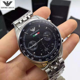  Shop Authentic Emporio Armani Sportivo Chronograph Black Dial Silver Steel Strap Watch For Men - AR5984 - Luxxuri