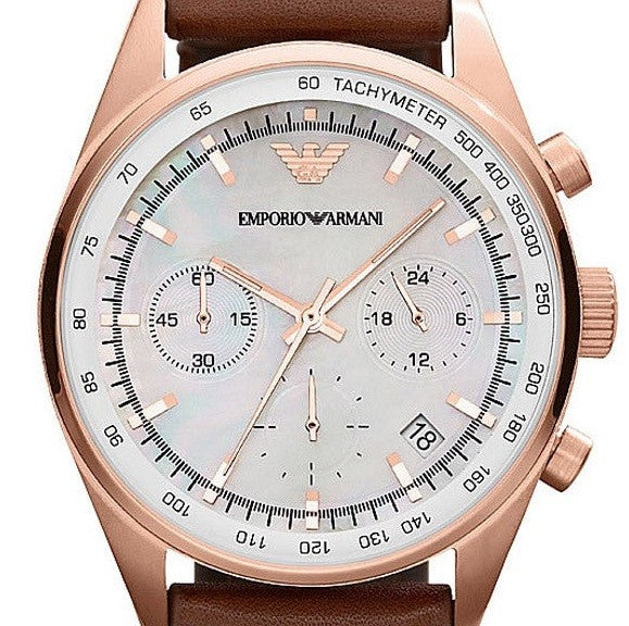  Shop Authentic Emporio Armani Sportivo Chronograph White Dial Brown Leather Strap Watch For Men - AR5996 - Luxxuri