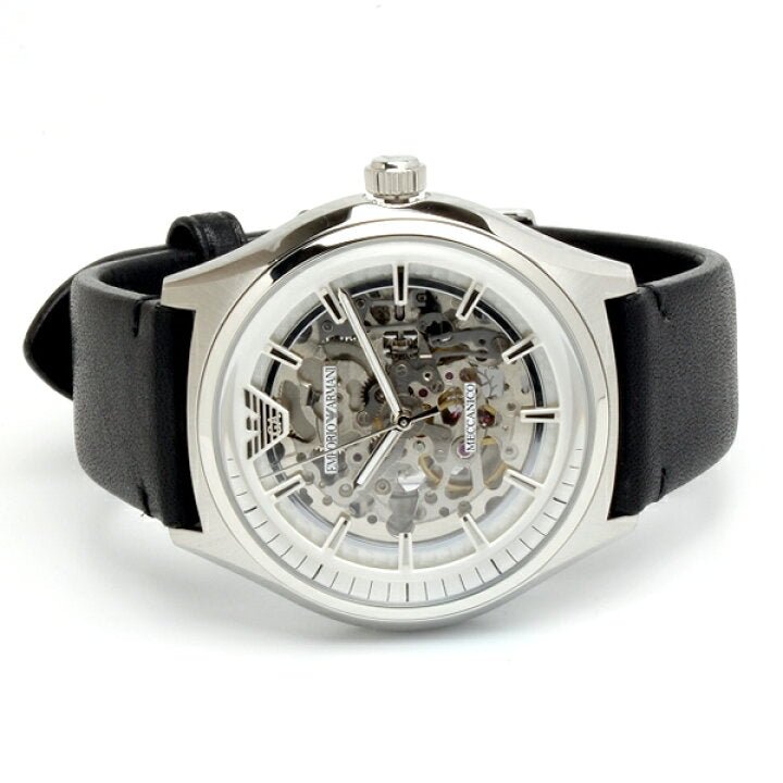  Shop Authentic Emporio Armani Meccanico White Skeleton Dial Black Leather Strap Watch For Men - AR60003 - Luxxuri