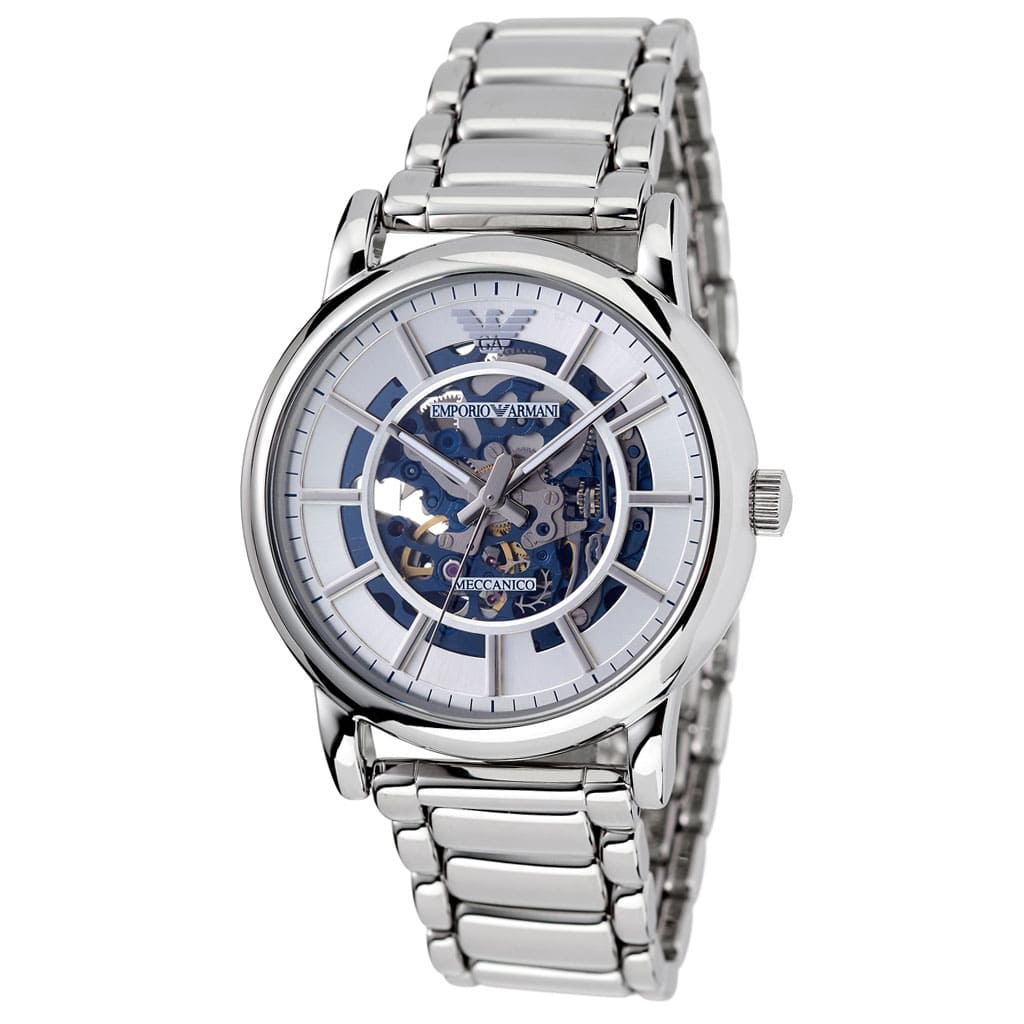 Emporio Armani Meccanico Automatic Silver Dial Silver Steel Strap Watch for Men - AR60006
