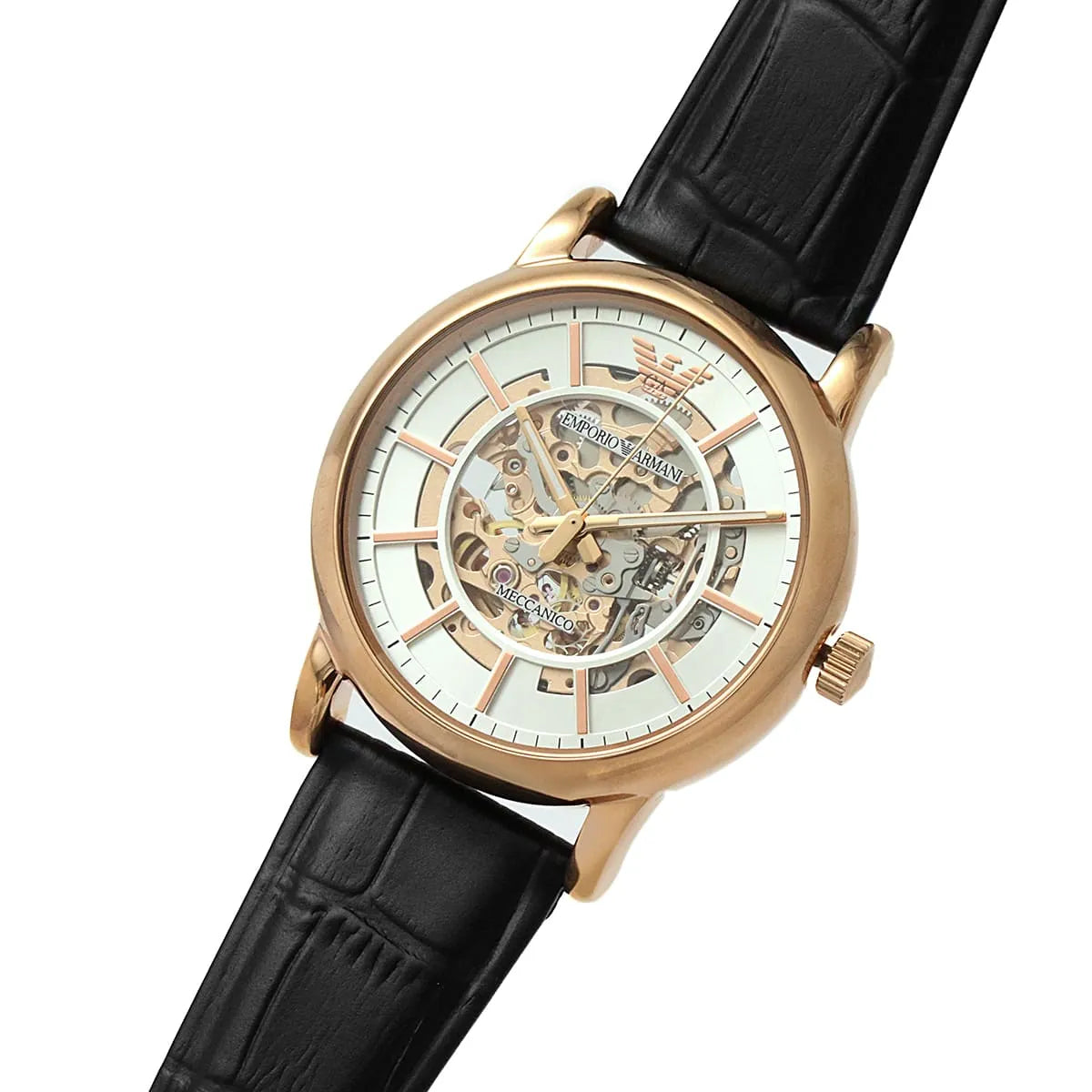  Shop Authentic Emporio Armani Luigi Skeleton Silver Dial Black Leather Strap Watch For Men - AR60007 - Luxxuri