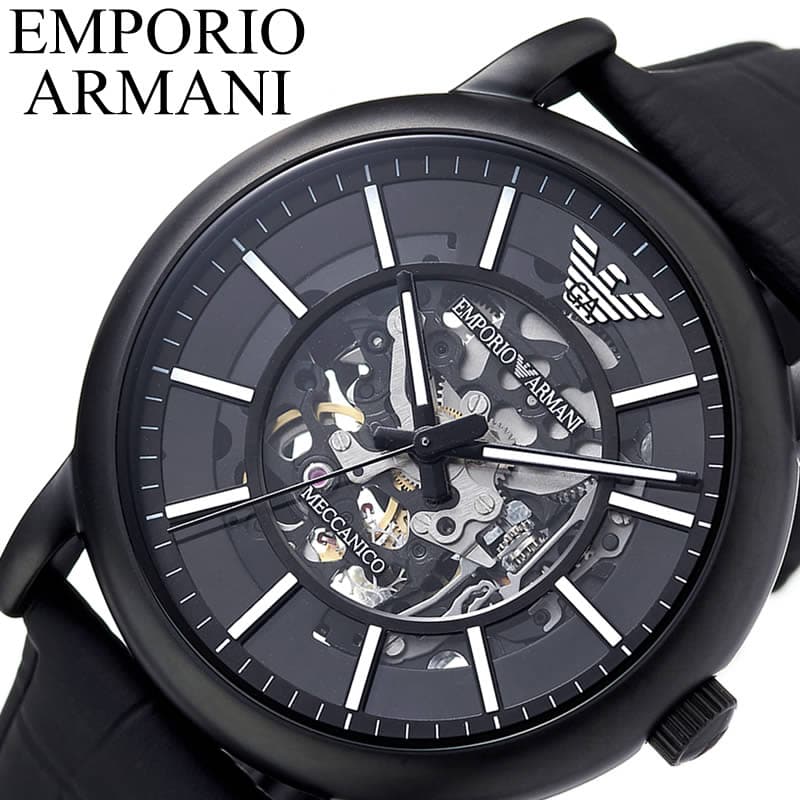  Shop Authentic Emporio Armani Meccanico Automatic Skeleton Dial Black Leather Strap Watch For Men - AR60008 - Luxxuri