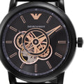  Shop Authentic Emporio Armani Luigi Automatic Skeleton Black Dial Black Leather Strap Watch For Men - AR60012 - Luxxuri