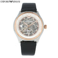  Shop Authentic Emporio Armani Zeta Skeleton Automatic Silver Dial Black Leather Strap Watch For Men - AR60018 - Luxxuri
