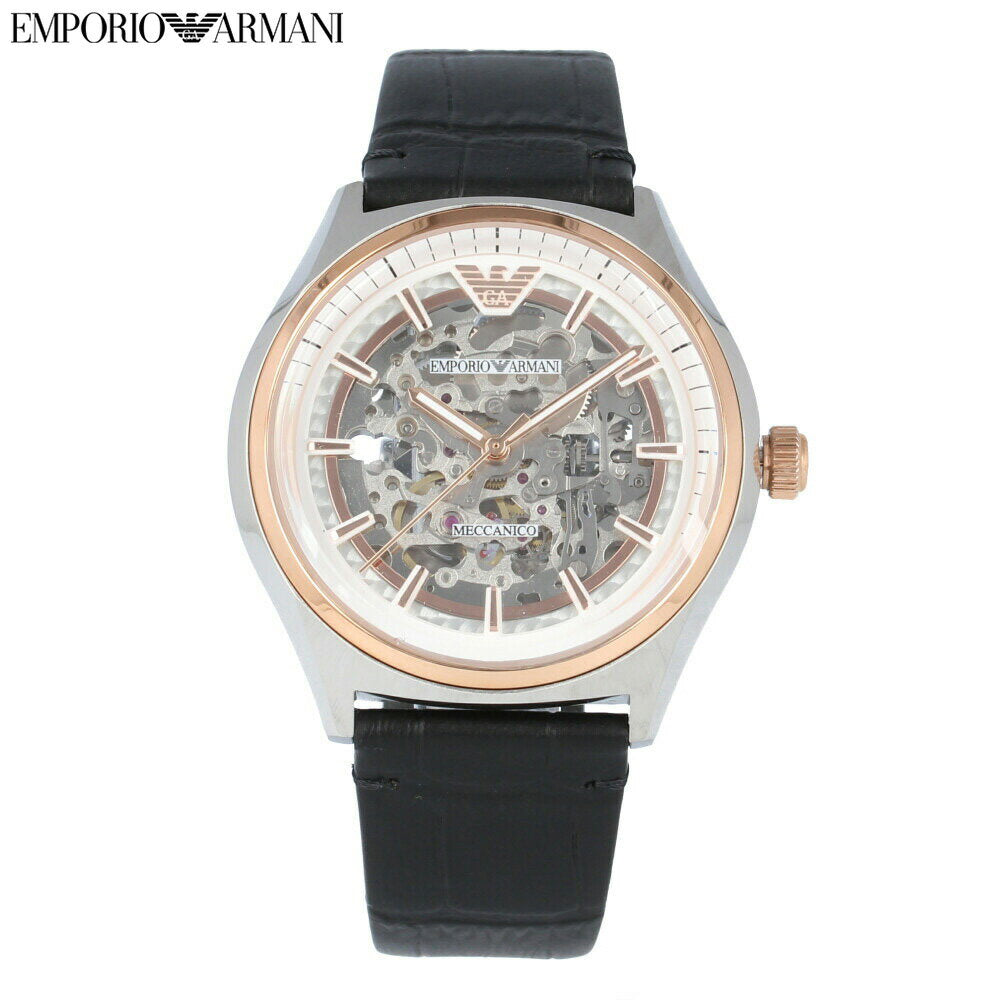  Shop Authentic Emporio Armani Zeta Skeleton Automatic Silver Dial Black Leather Strap Watch For Men - AR60018 - Luxxuri