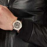  Shop Authentic Emporio Armani Zeta Skeleton Automatic Silver Dial Black Leather Strap Watch For Men - AR60018 - Luxxuri